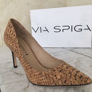 Via Spiga Natural Snake Print Leather Heels Pumps